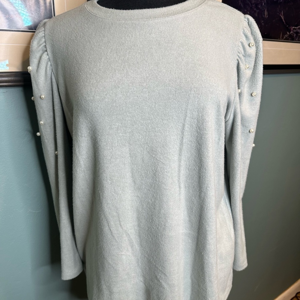 Cato EST. 1946 Elegant Mint color Sweater with Pearl Accents sleeves